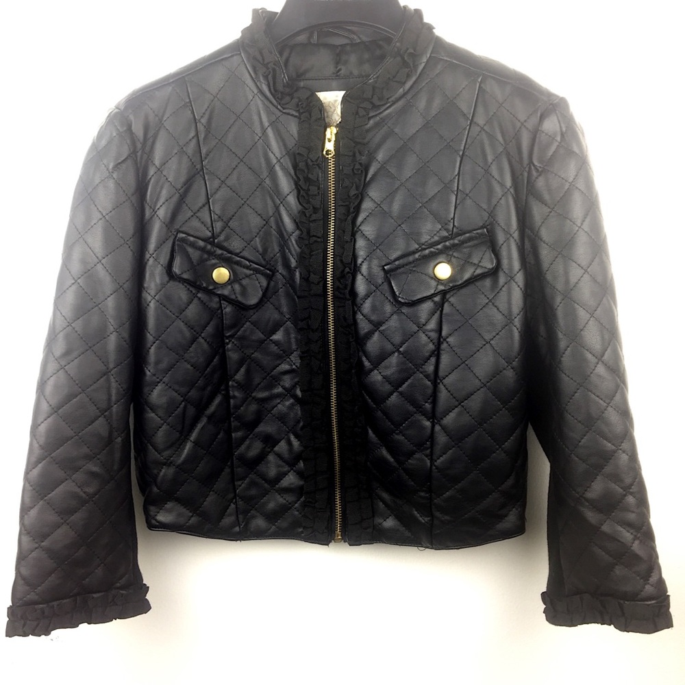 Arden B Black Quilted Faux Leather Cropped Jacket